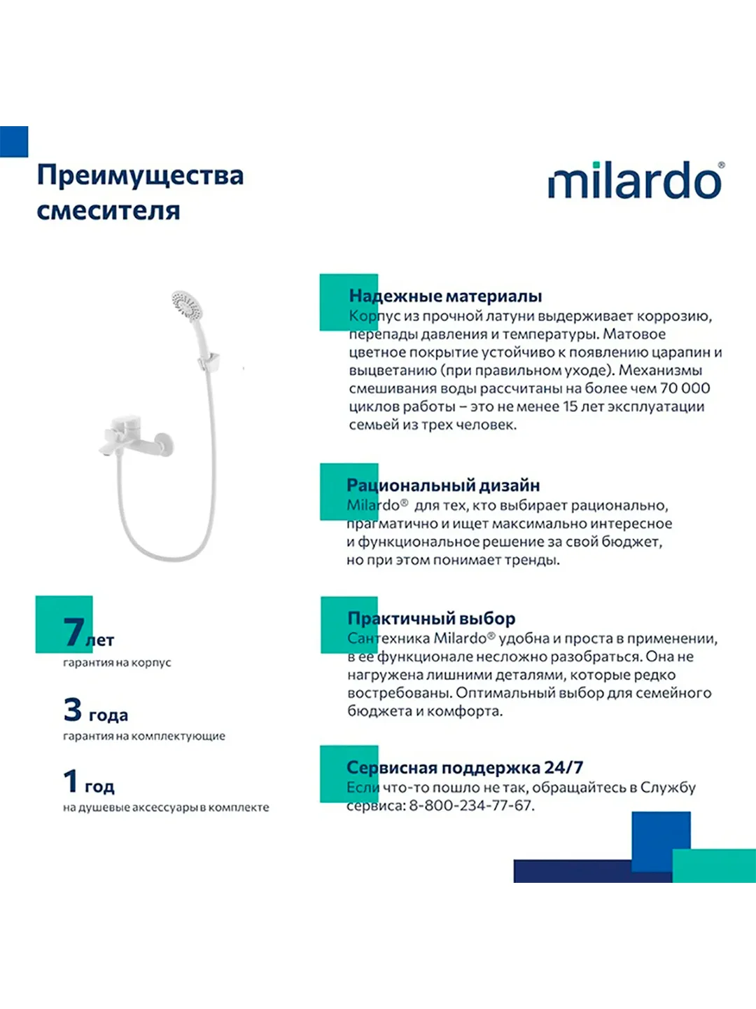 Смеситель для ванны с душем Milardo Rora, белый матовый