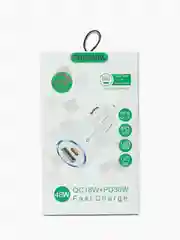 Белый автомобильное зарядное устройство в прикуриватель Type-C + USB, быстрая зарядка, 48В