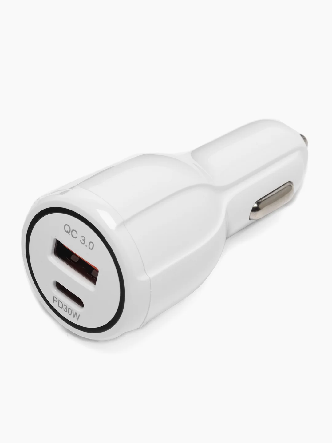 Белый автомобильное зарядное устройство в прикуриватель Type-C + USB, быстрая зарядка, 48В