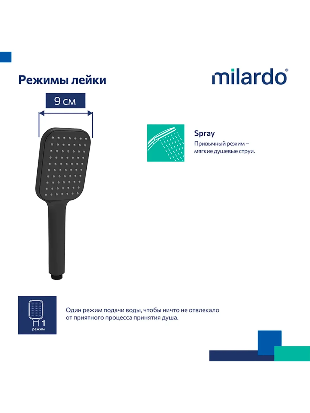Лейка для душа Milardo Ideal Spa, 1 режим, черная матовая