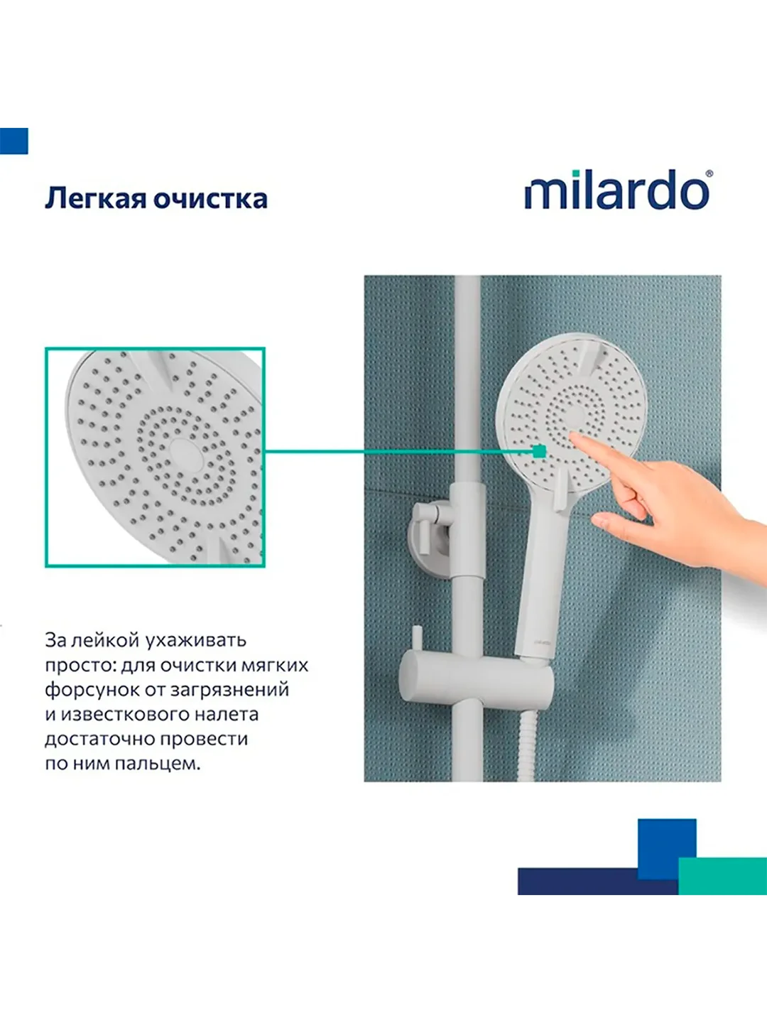 Лейка для душа Milardo Rora, 4 режима, белая матовая