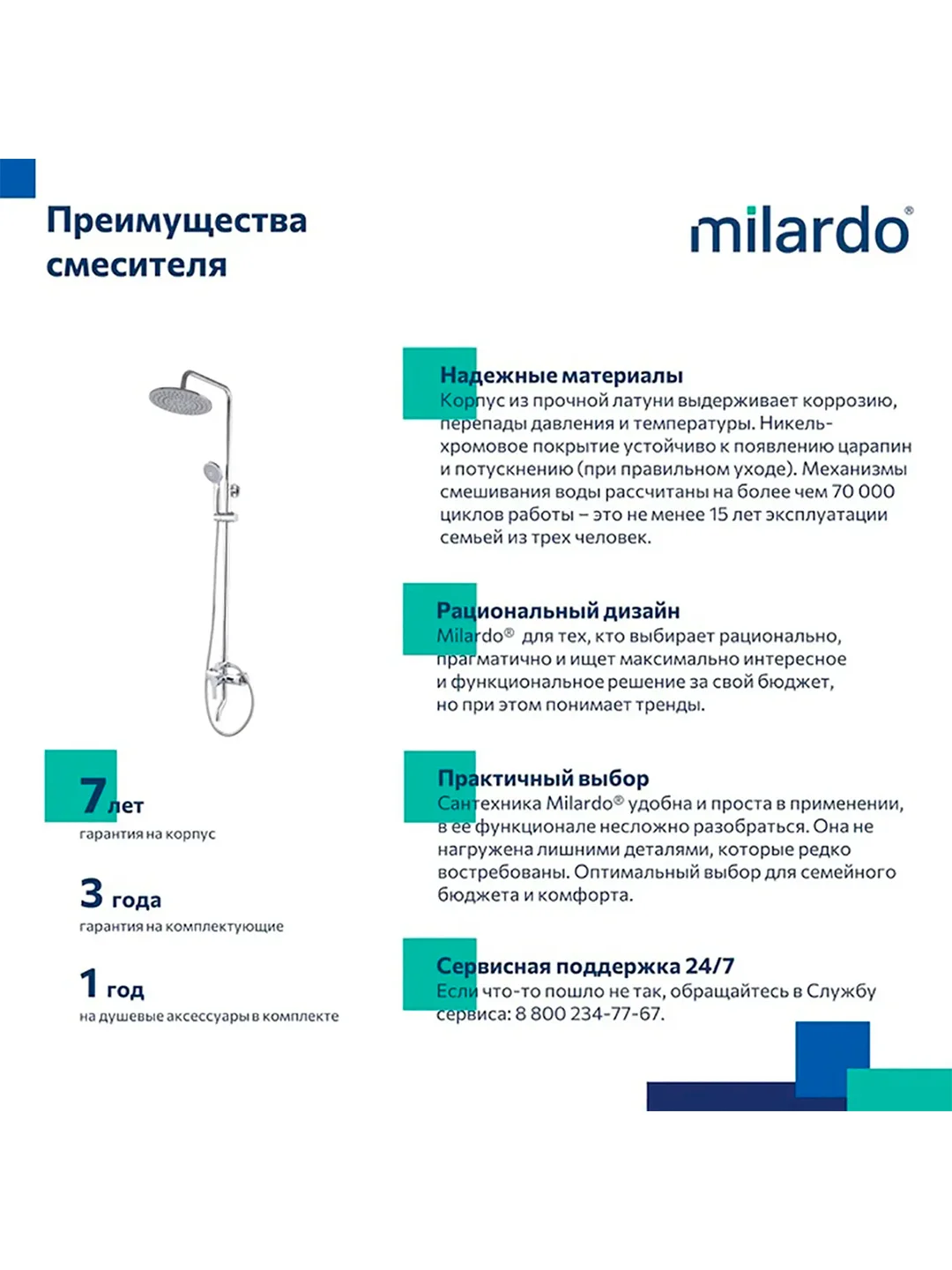 Душевая система с тропическим душем Milardo Stripe STRSB1FM06, со смесителем, хром