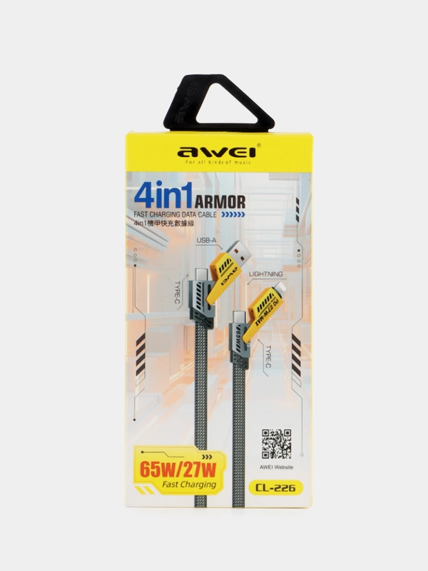 Провод универсальный зарядный 4 в 1 TYPE-C, USB-A, LIGHTNING, AWEI 65W/27W