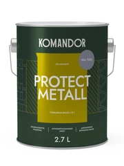 Грунт-эмаль по ржавчине 3 в 1 Komandor Protect Metall, глянцевая, 2,7 л, RAL 7004, серый