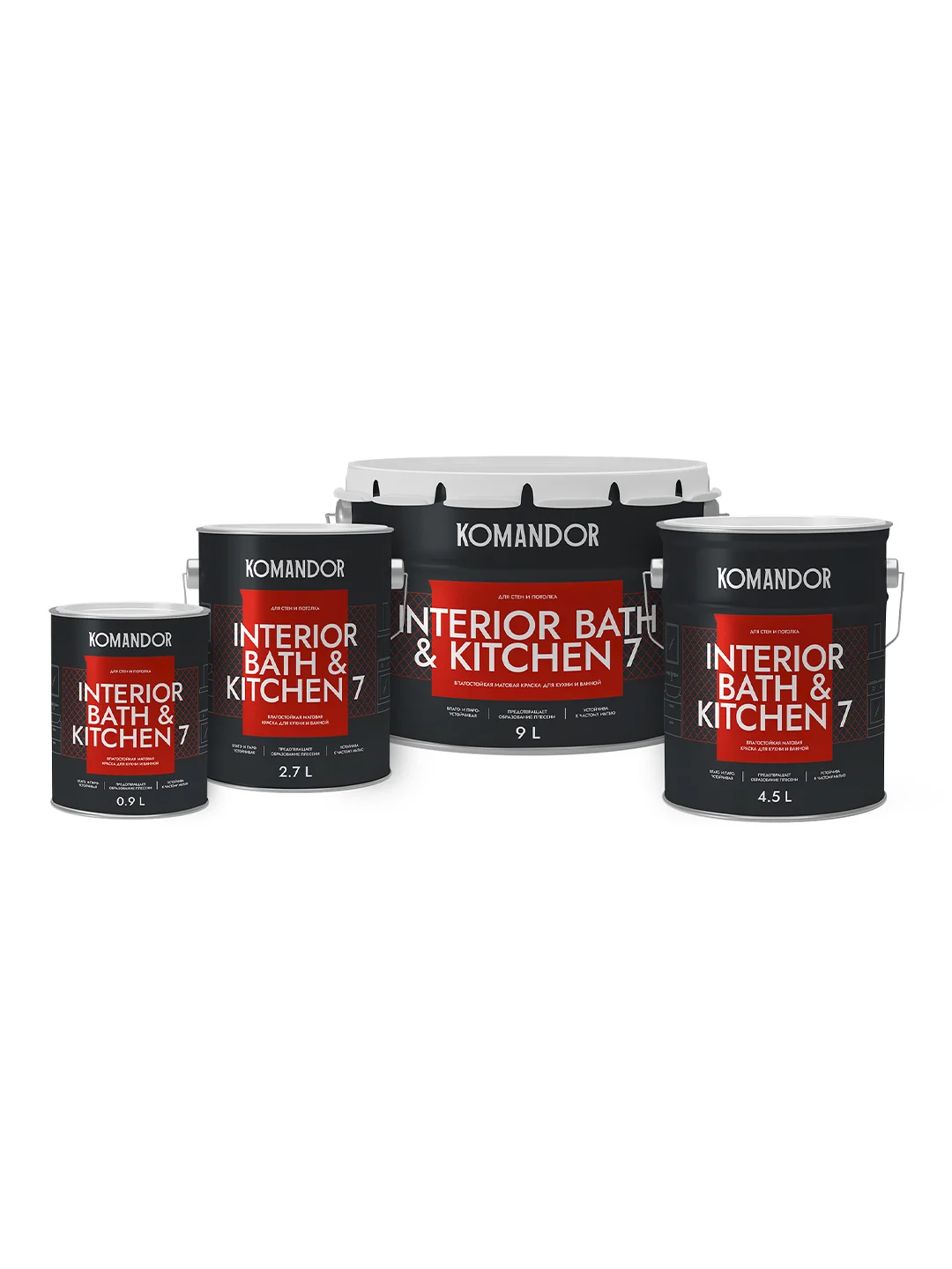 Краска интерьерная влагостойкая Komandor Interior Bath&Kitchen 7, матовая, 0,9 л