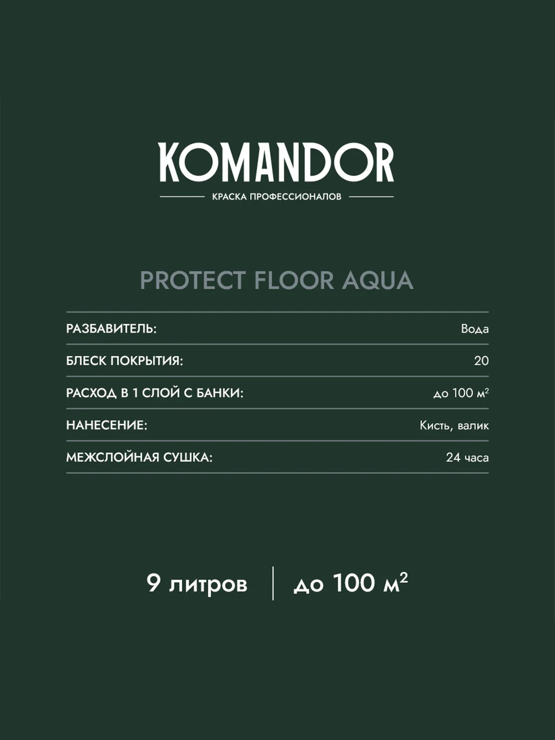Эмаль для пола Komandor Protect Floor Aqua, акриловая, полуматовая, 9 л