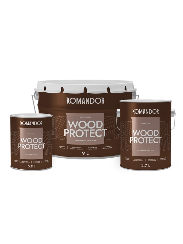 Антисептик для дерева Komandor Wood Protect, лессирующий, база С, бесцветный, 0,9 л