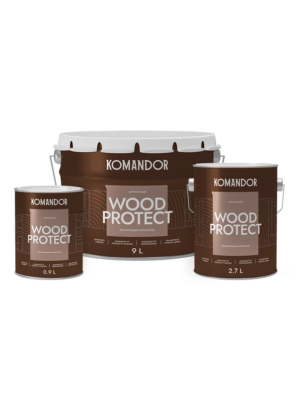 Антисептик для дерева Komandor Wood Protect, лессирующий, база С, бесцветный, 2,7 л