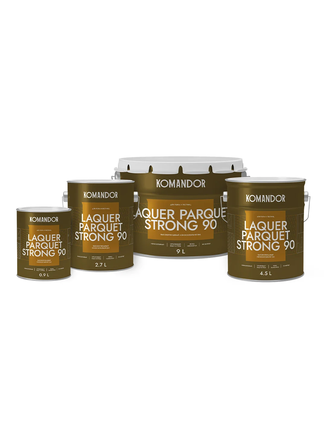 Лак для пола и лестниц Komandor Laquer Parquet Strong 90, высокоглянцевый, , 0,9 л