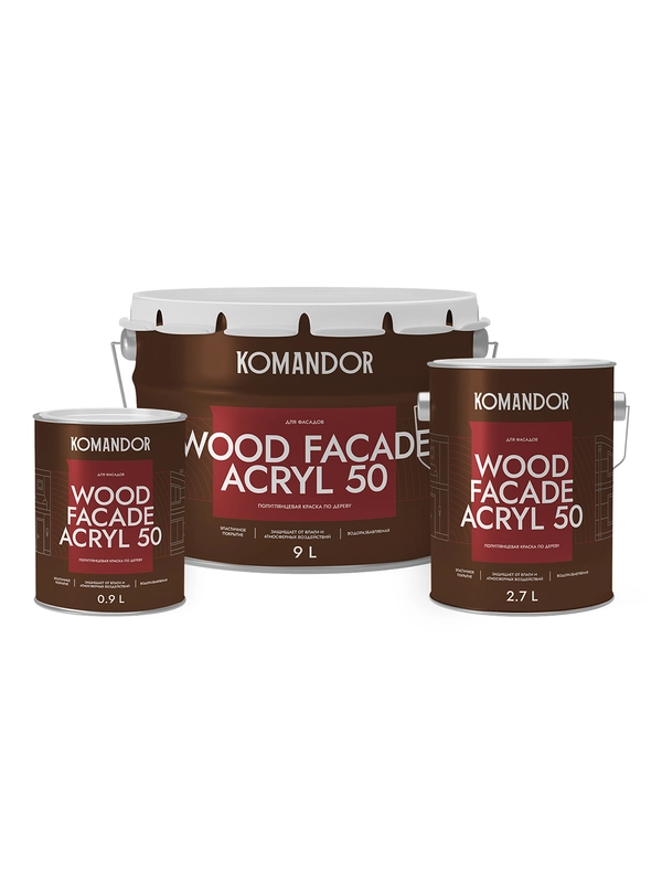 Краска для деревянных фасадов Komandor Wood Facade Acryl 50,база А, белая, 0,9 л