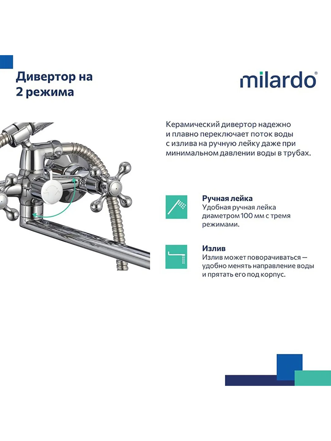 Смеситель для ванны с душем Milardo Duplex HELSB02M02, с длинным изливом, хром