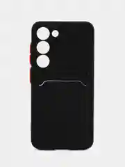 Черный чехол для Samsung Galaxy S23 (Самсунг Галакси С23), с карманом для карт