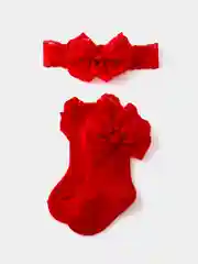 Красный набор для малышей носки и повязка на голову, носки детские, комплект для новорожденных