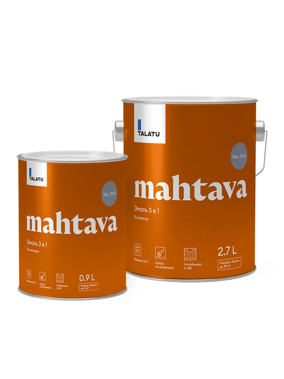 Грунт-эмаль по ржавчине 3 в 1 Talatu Mahtava, глянцевая, 2,7 л, RAL 7004, серый