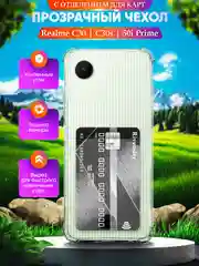 Чехол Realme C30, C30S, Realme 50i Prime, Реалми С30, 50i Прайм с карманом для карт прозрачный