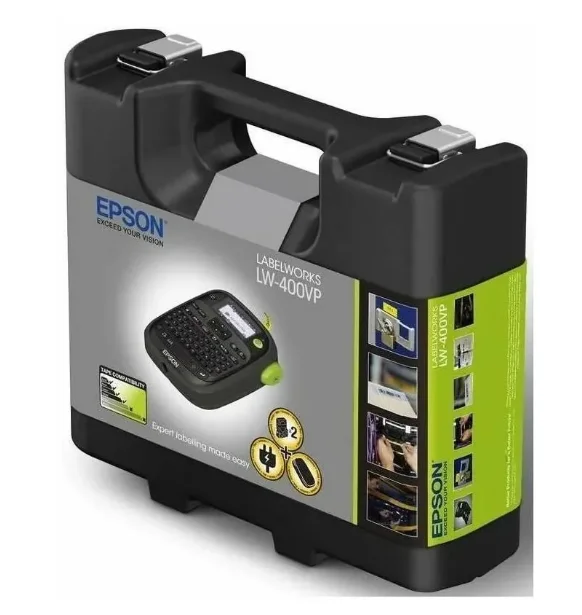 Черный принтер ленточный EPSON для маркировки LabelWorks LW-400VP портативный на батарейках