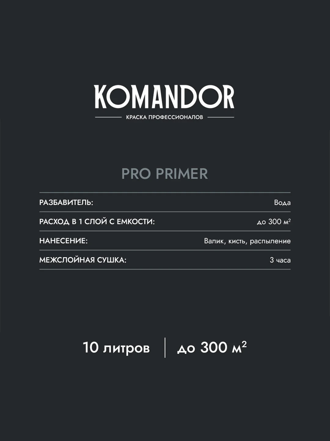 Грунтовка универсальная концентрат 1:3 Komandor Pro Primer, 10 л
