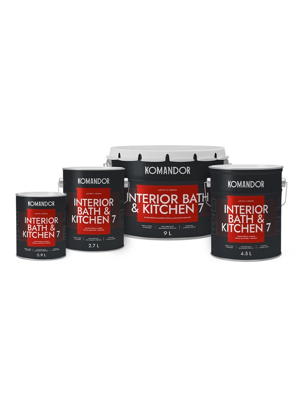 Краска интерьерная влагостойкая Komandor Interior Bath&Kitchen 7, матовая,  9 л