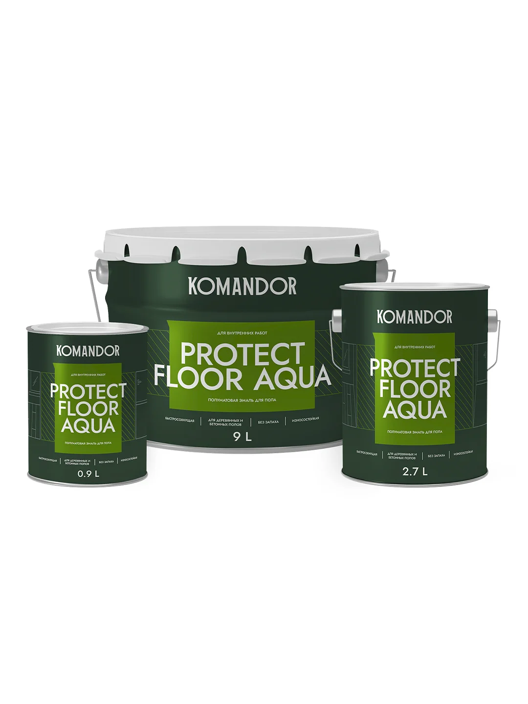 Эмаль для пола Komandor Protect Floor Aqua, акриловая, полуматовая, база А, белая, 0,9 л
