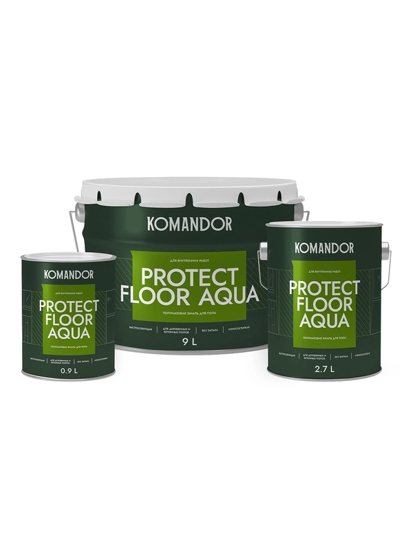 Эмаль для пола Komandor Protect Floor Aqua, акриловая, полуматовая, база А, белая, 0,9 л