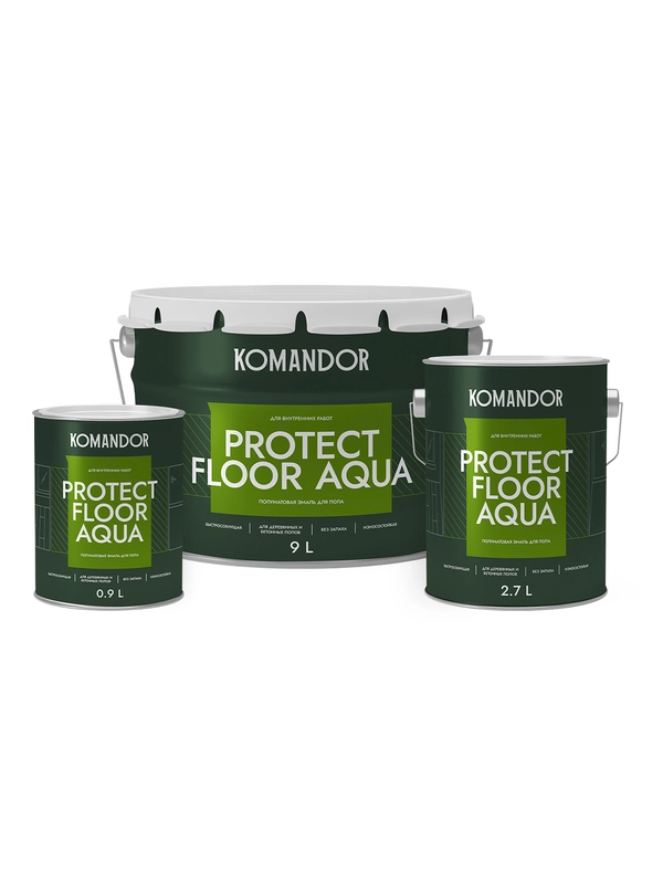 Эмаль для пола Komandor Protect Floor Aqua, акриловая, полуматовая, база А, белая, 9 л