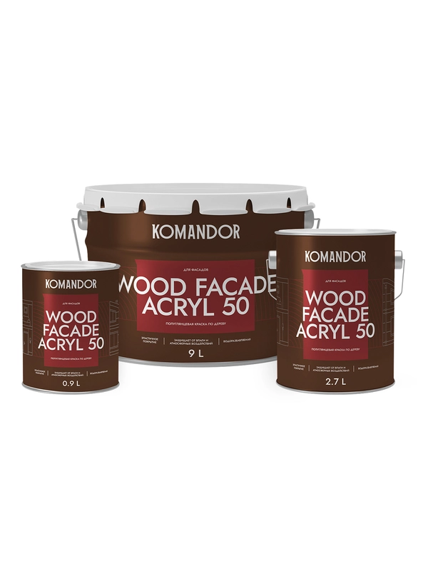 Краска для деревянных фасадов Komandor Wood Facade Acryl 50,база А, белая, 9 л