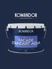 Краска фасадная Komandor Facade Standart Aqua, глубокоматовая, база А, белая, 9 л