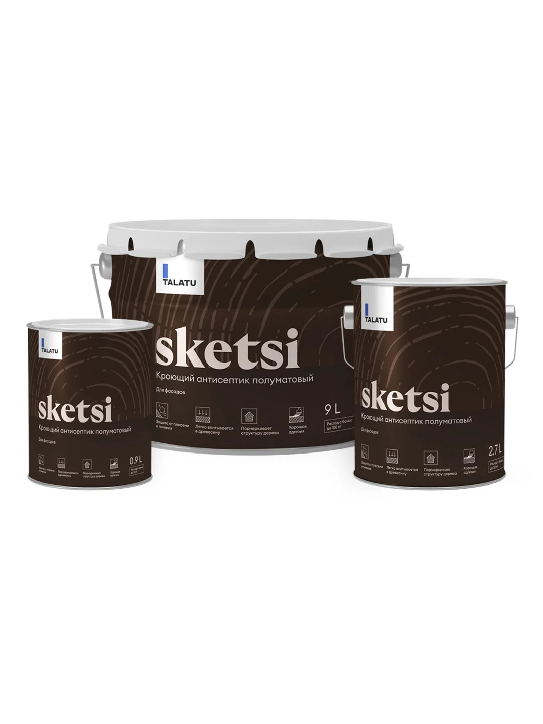 Антисептик для дерева Talatu Sketsi, кроющий, полуматовый, база A, белый, 9 л