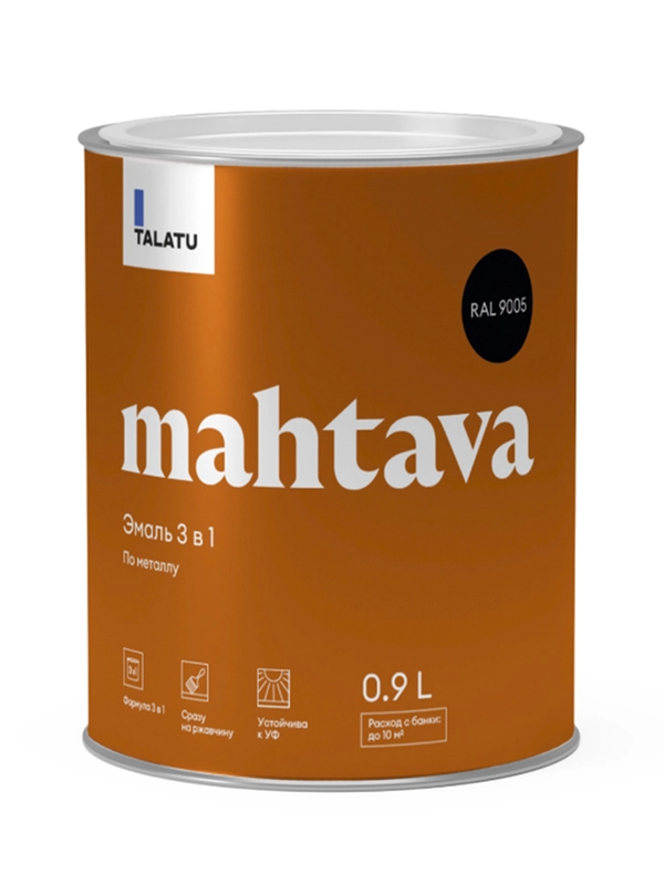 Грунт-эмаль по ржавчине 3 в 1 Talatu Mahtava, глянцевая, 0,9 л, RAL 9005, черный