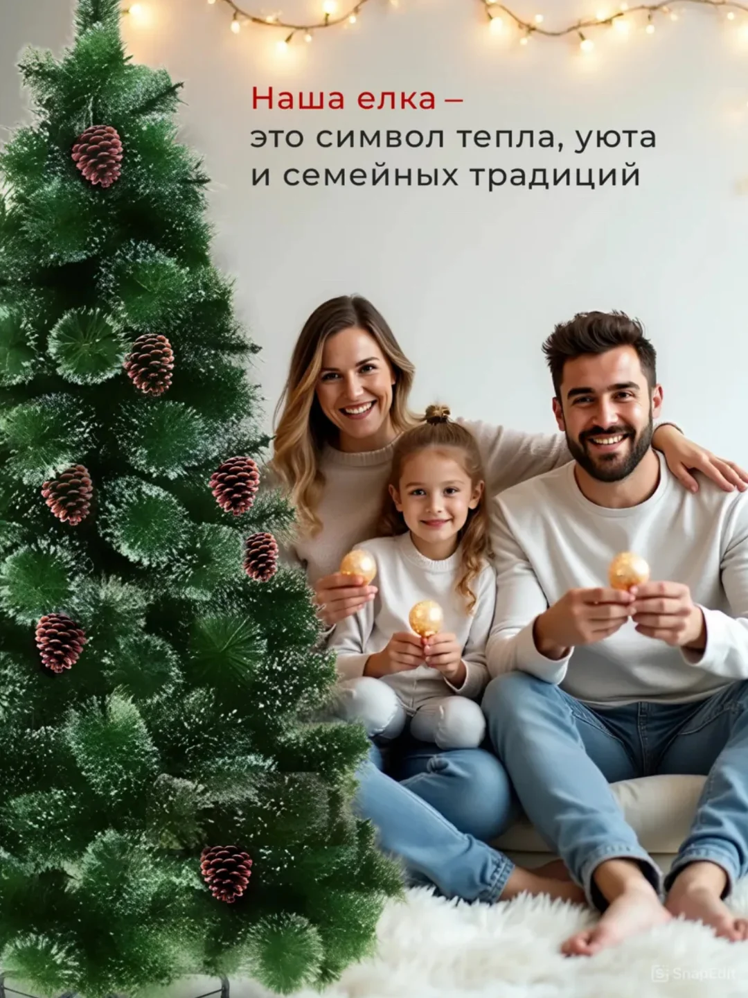 Елка новогодняя искусственная "Сосна" с инеем и шишками 60, 90, 120, 150, 180, 210, 240 см
