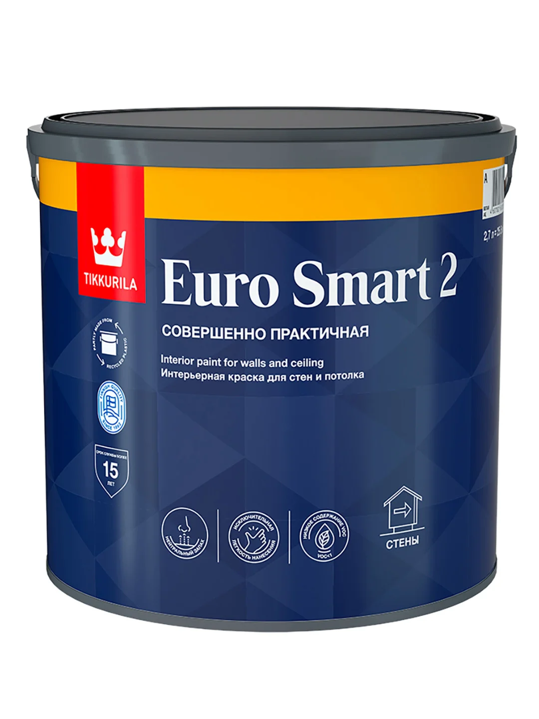 Краска моющаяся для стен и потолков Euro Smart-2 (Евро-2) TIKKURILA 2,7л белый (база А)