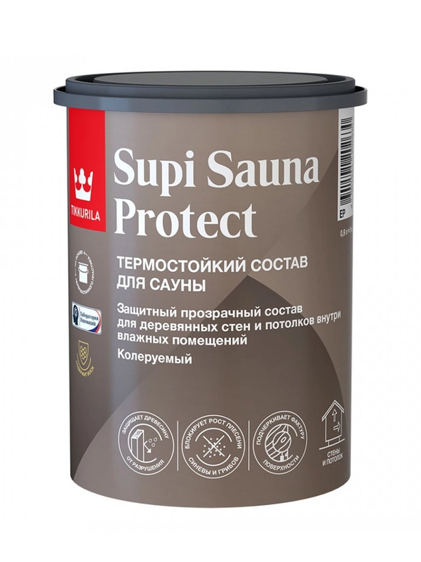 Защитный состав для саун Tikkurila Supi Sauna Protect, полуматовый, база EP, 0,9 л