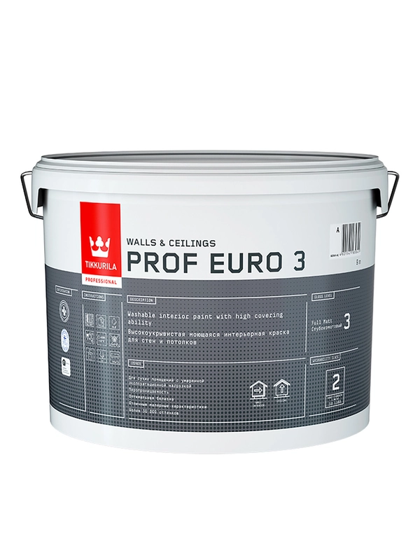 Краска интерьерная Prof Euro 3  TIKKURILA 9 л белая (база А)