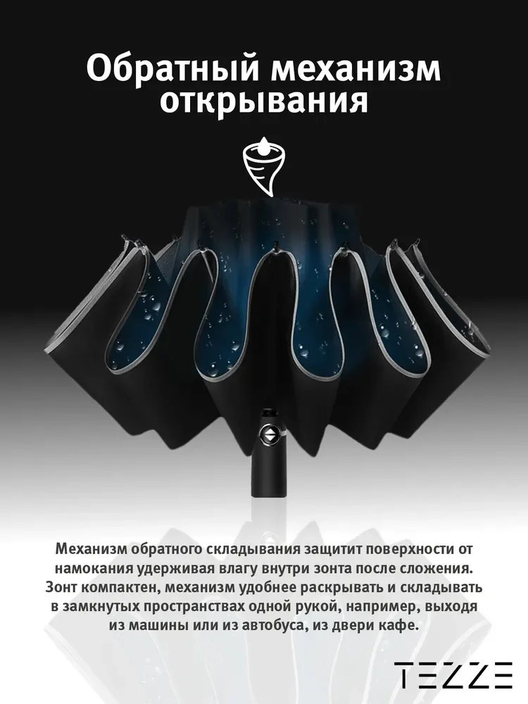 Черный зонт реверсивный