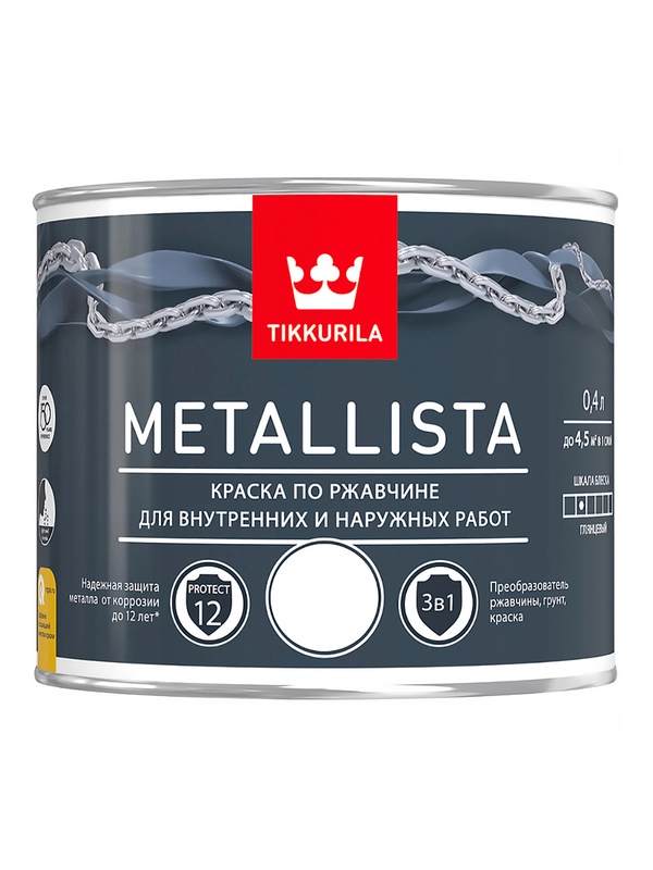 Краска для металла по ржавчине 3в1 Metallista TIKKURILA 0,4 л бесцветная (база С)