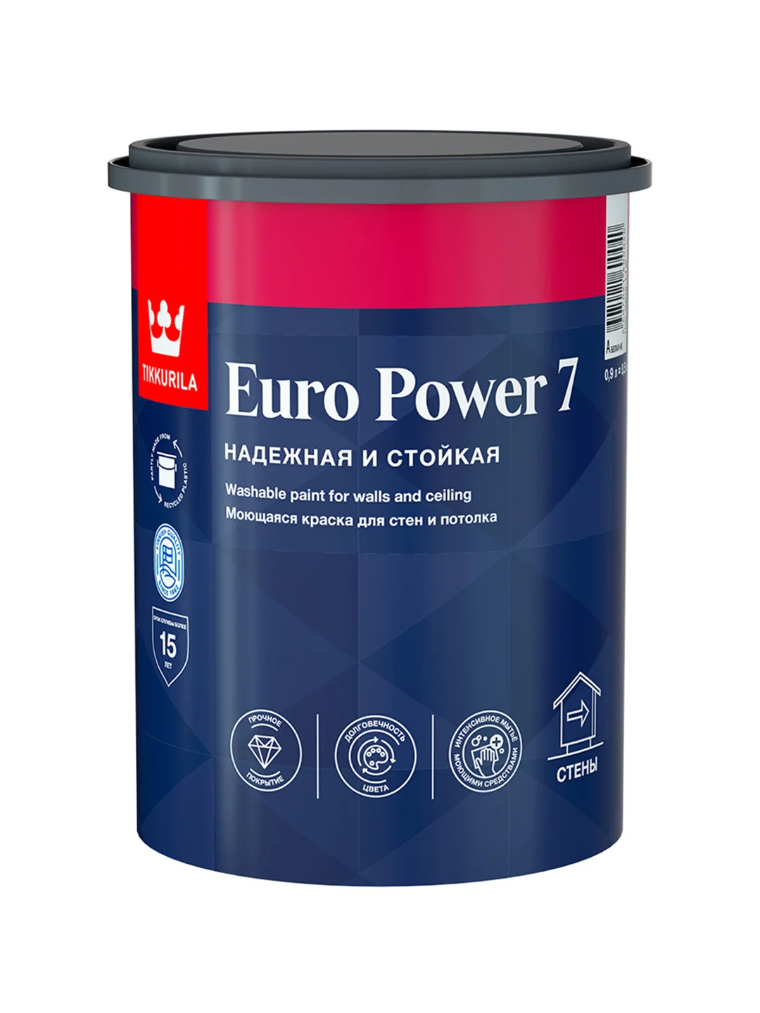 Краска моющаяся для стен и потолков Euro Power-7 (Евро-7) TIKKURILA 0,9л (база С)