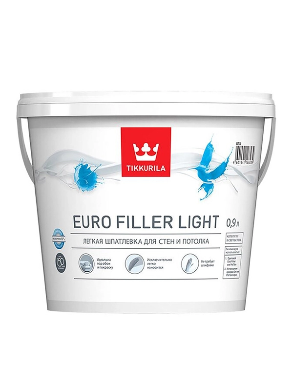 Шпатлевка легкая для стен и потолка Euro Filler Light TIKKURILA 0,9 л белая (база KTA)