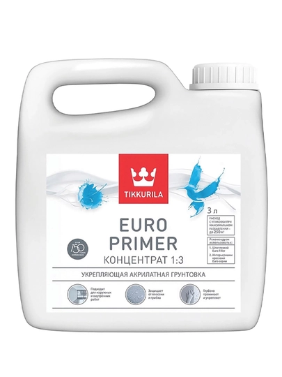 Грунтовка глубокого проникновения концентрат 1:3 Tikkurila Euro Primer, 3 л