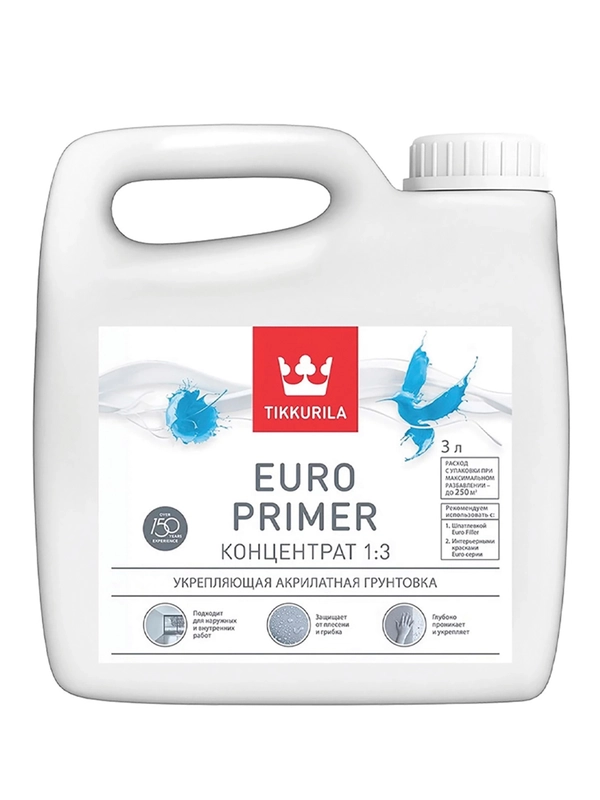 Грунтовка глубокого проникновения концентрат 1:3 Tikkurila Euro Primer, 3 л