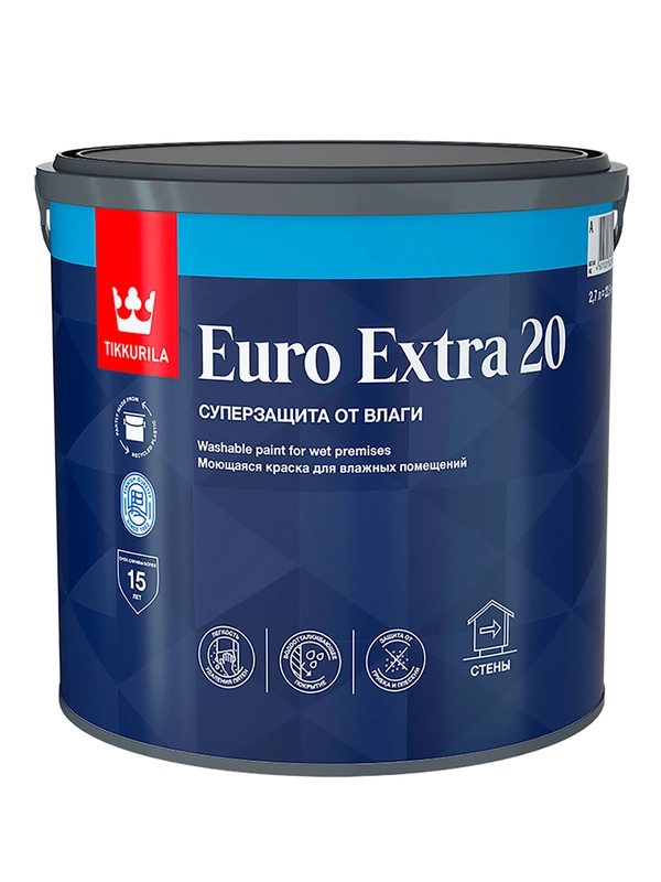 Краска Euro Extra-20 (Евро-20) TIKKURILA  2,7л белый (база А)