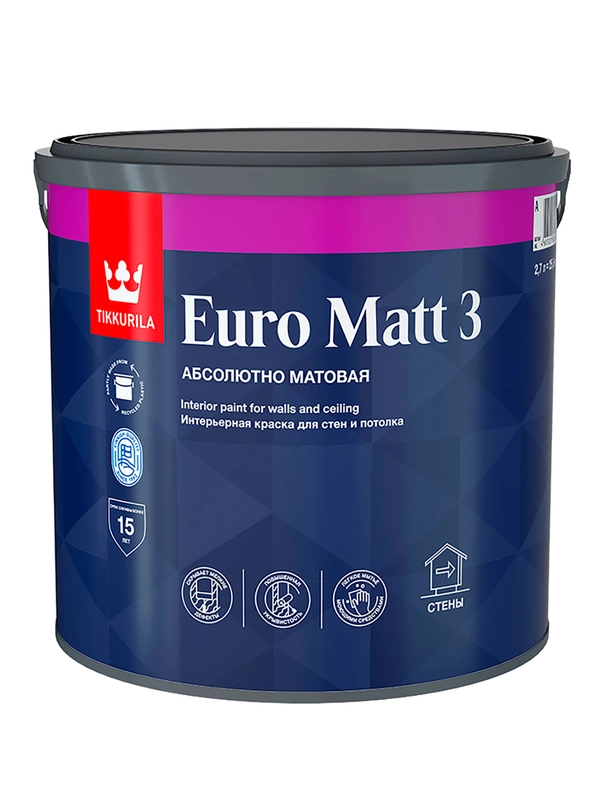 Краска интерьерная Euro Matt-3 (Евро-3) TIKKURILA  2,7л бесцветный (база С)