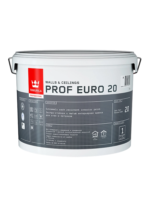 Краска для влажных помещений Prof Euro 20 TIKKURILA 9 л белая (база A)
