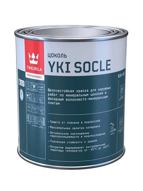 Краска для цоколя щелочестойкая Tikkurila Yki Socle (Юки), матовая, база A, белая, 0,9 л