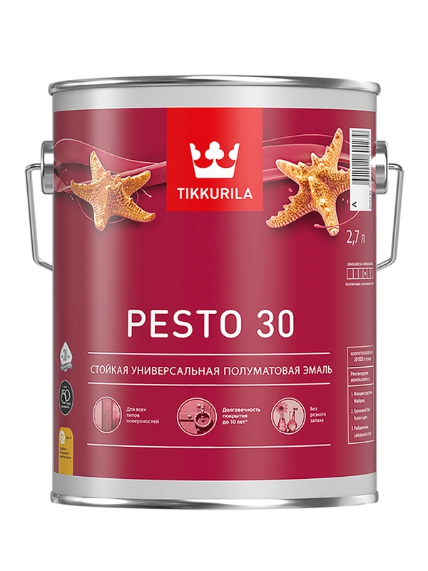 Эмаль алкидная стойкая полуматовая Pesto 30 (Песто 30) TIKKURILA 2,7 л бесцветная (база С)
