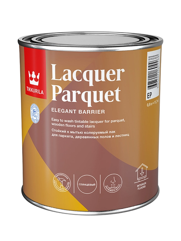 Лак паркетный глянцевый Lacquer Parquet (Лакер Паркет) TIKKURILA 0,9 л (база EP)