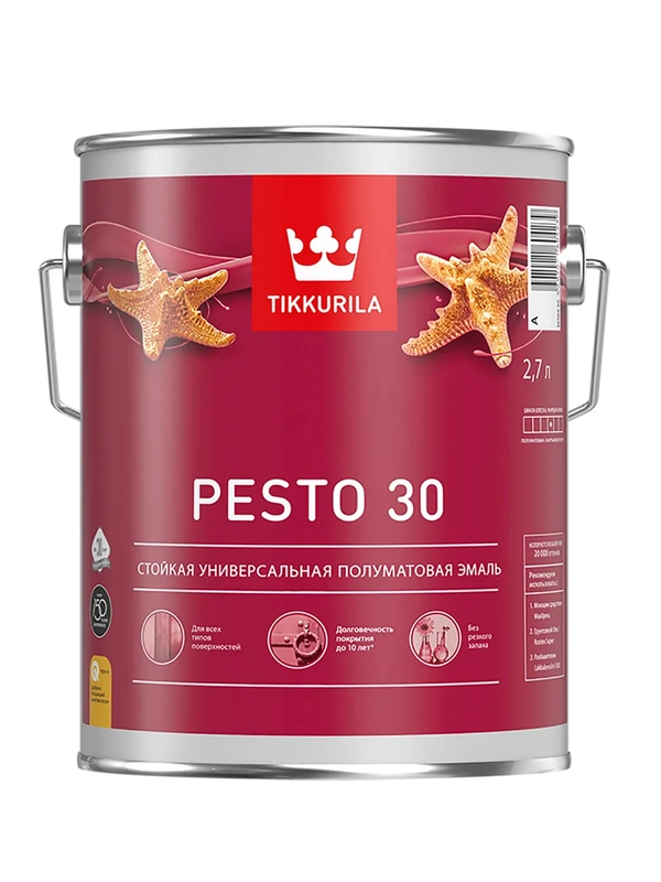 Эмаль алкидная стойкая полуматовая Pesto 30 (Песто 30) TIKKURILA 2,7 л белая (база А)