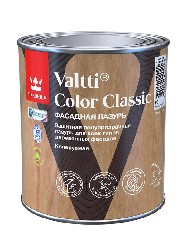 Фасадная лазурь Tikkurila Valtti Color Classic, 0,9 л, база EC, бесцветная