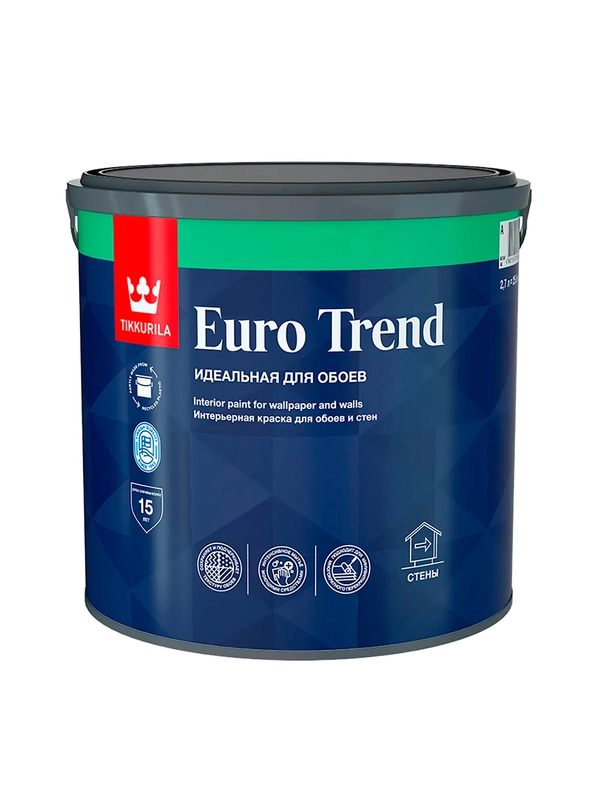 Краска интерьерная для обоев и стен Euro Trend (Евро Тренд) TIKKURILA  2,7л белый (база А)