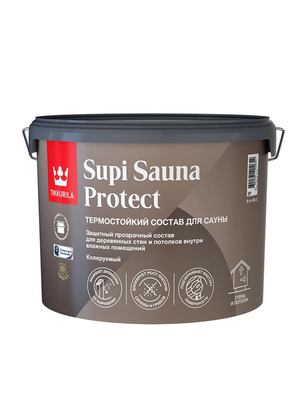Защитный состав для саун Tikkurila Supi Sauna Protect, полуматовый, база EP, 9 л
