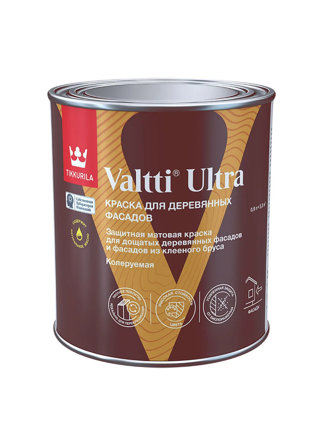 Краска для деревянных фасадов Tikkurila Valtti Ultra, матовая, база С, бесцветная, 0,9 л